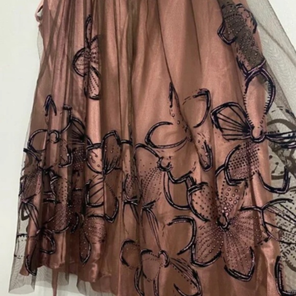 Vintage S.L. Fashions Bronze Metallic Tulle Satin Babydoll Mini Dress Fairycore - Picture 6 of 7